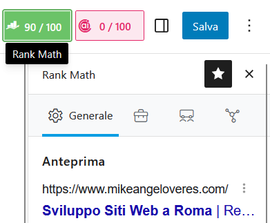 Ottimizzazione SEO tecnica e punteggio Rank Math elevato